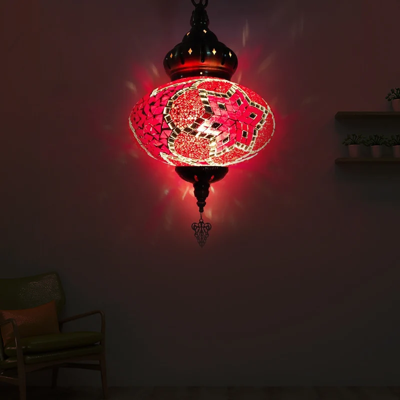 1/4 lampen Globe plafondlamp traditioneel rood/oranje/blauw glazen hangende verlichtingsarmatuur voor woonkamer Clearhalo