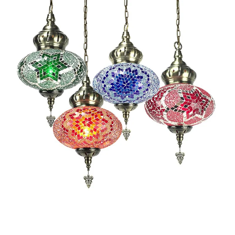 1/4 lampen Globe plafondlamp traditioneel rood/oranje/blauw glazen hangende verlichtingsarmatuur voor woonkamer Clearhalo
