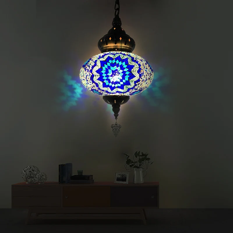 1/4 lampen Globe plafondlamp traditioneel rood/oranje/blauw glazen hangende verlichtingsarmatuur voor woonkamer Clearhalo