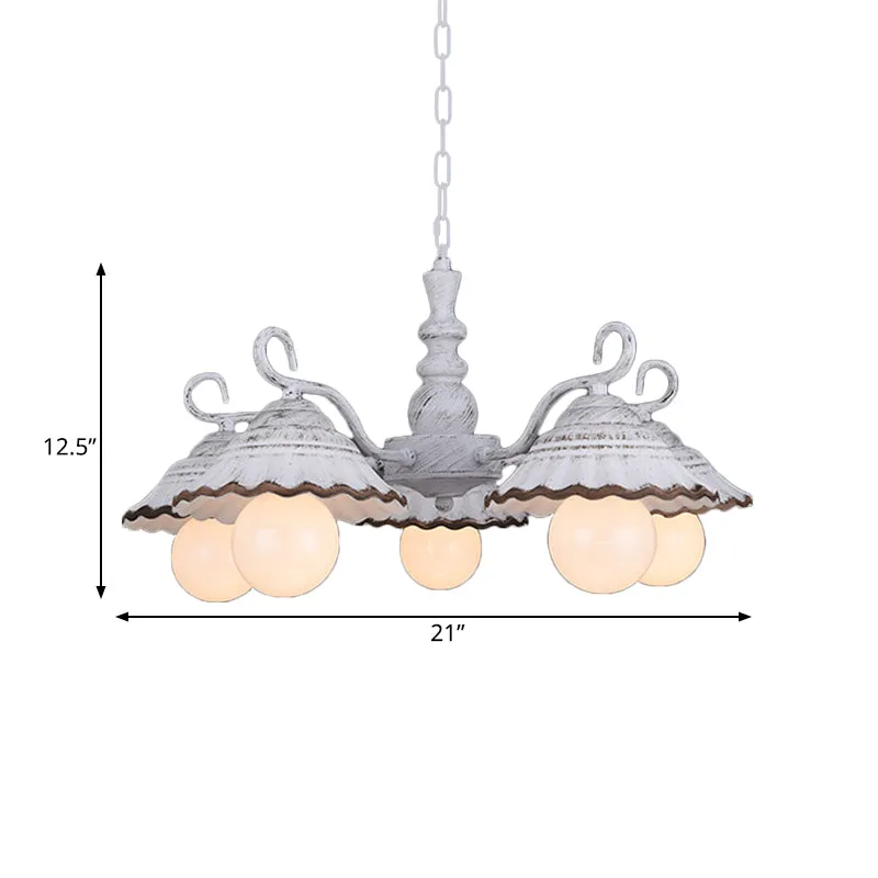 3/5 lampen hangende kroonluchter platteland geschulpte conische keramiek neerwaartse verlichting wit Clearhalo