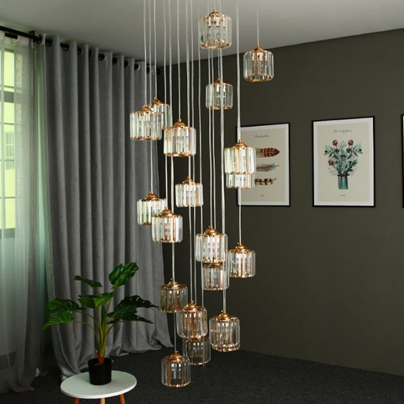 15 lampen hangende plafondlamp modernistische woonkamer multi-licht hanger met trommel amberkleurige kristallen kap Clearhalo