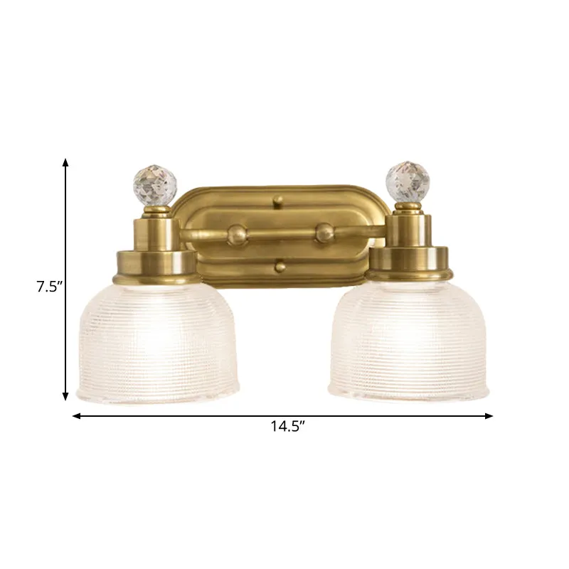2 lampen Helder prismatisch glazen ijdelheidslicht Traditionele gouden koepelvormige slaapkamer metalen wandkandelaar met...