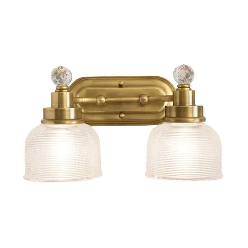 2 lampen Helder prismatisch glazen ijdelheidslicht Traditionele gouden koepelvormige slaapkamer metalen wandkandelaar met...