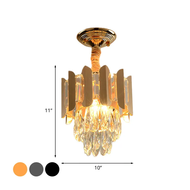 3 lampen helder/rookkristal semi-flush antiek goud/zwart/rosé goud 3 niveaus hal plafond inbouwlamp Clearhalo