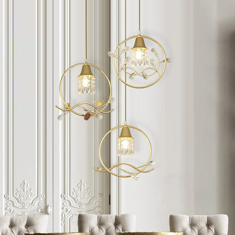 3 lampen kristal multi-licht hanger moderne gouden cilindrische eetkamer hanglampset Clearhalo