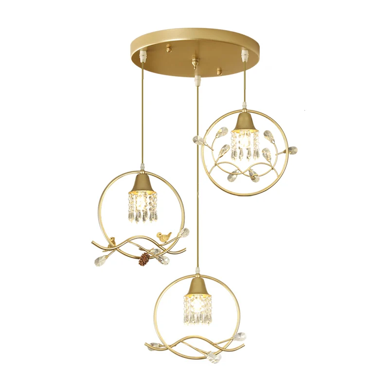 3 lampen kristal multi-licht hanger moderne gouden cilindrische eetkamer hanglampset Clearhalo