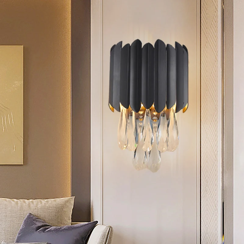 2 lampen kristallen wandkandelaar traditionalistisch zwart/goud traan slaapkamer LED wandmontage licht Clearhalo