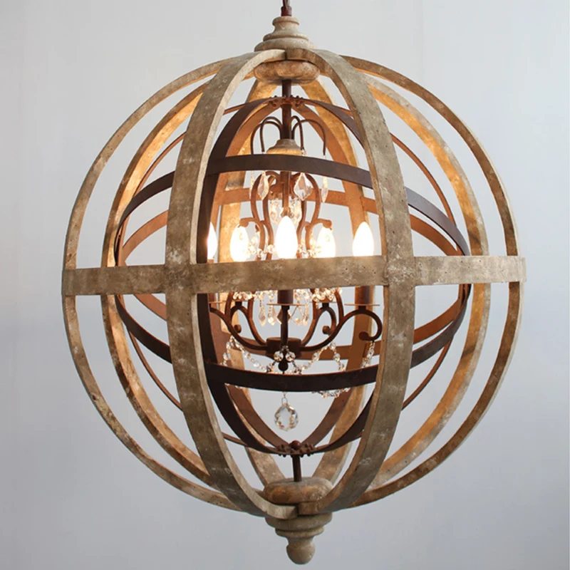 4 lampen kroonluchter hanglamp vintage bol noodlijdend hout hanglamp voor eetkamer Clearhalo