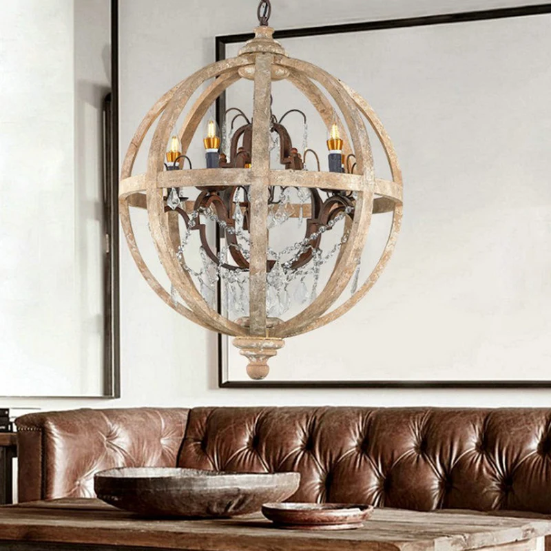 4 lampen kroonluchter hanglamp vintage bol noodlijdend hout hanglamp voor eetkamer Clearhalo