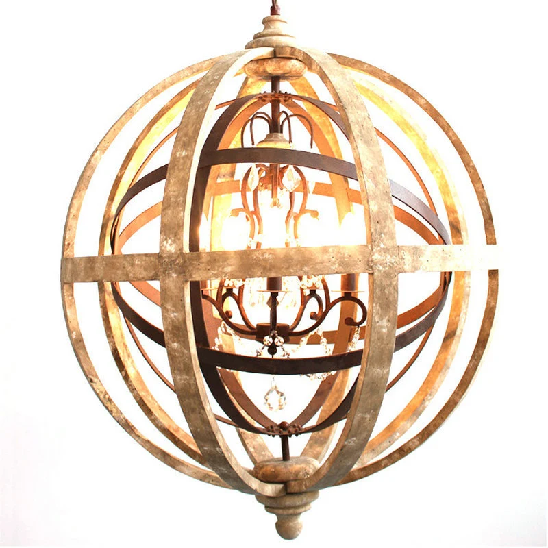 4 lampen kroonluchter hanglamp vintage bol noodlijdend hout hanglamp voor eetkamer Clearhalo