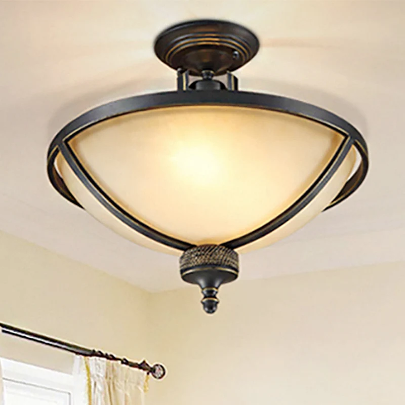3 lampen matglas semi-inbouwlamp Traditionele zwarte koepelvormige slaapkamer semi-inbouwverlichting Clearhalo