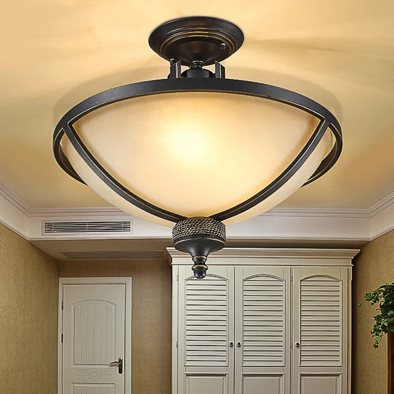 3 lampen matglas semi-inbouwlamp Traditionele zwarte koepelvormige slaapkamer semi-inbouwverlichting Clearhalo