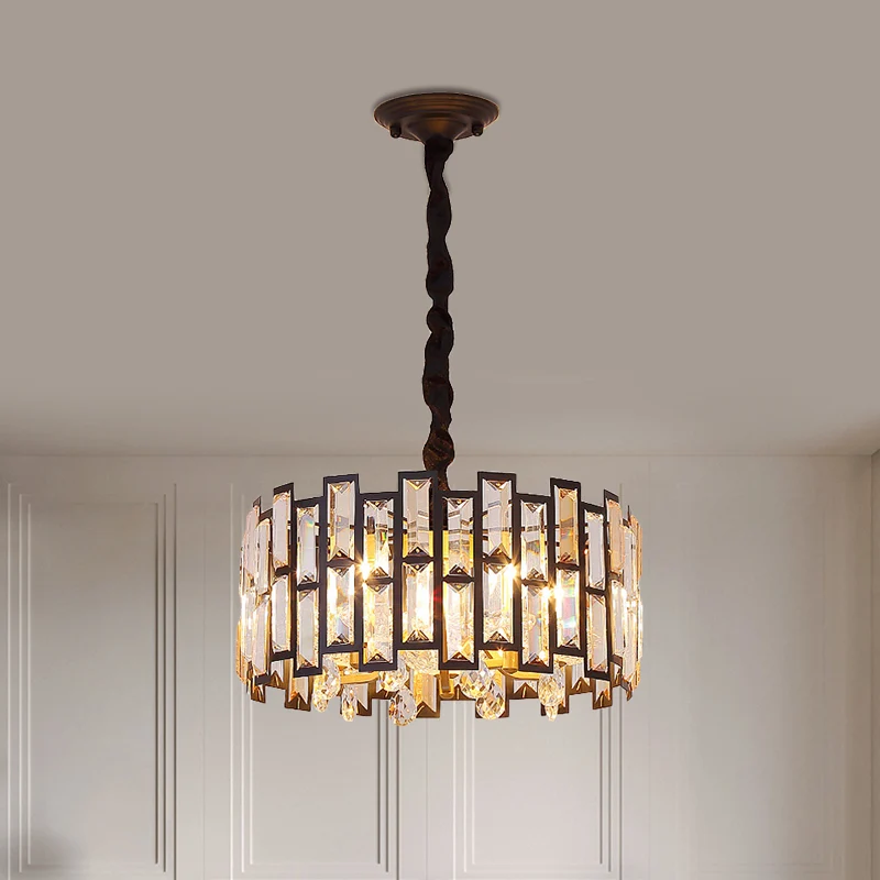 6/5 lampen met kristallen ingelegde plafondkroonluchter moderne gouden ronde slaapkamer hanglamp, 19,5 "/ 16" breed Clearhalo