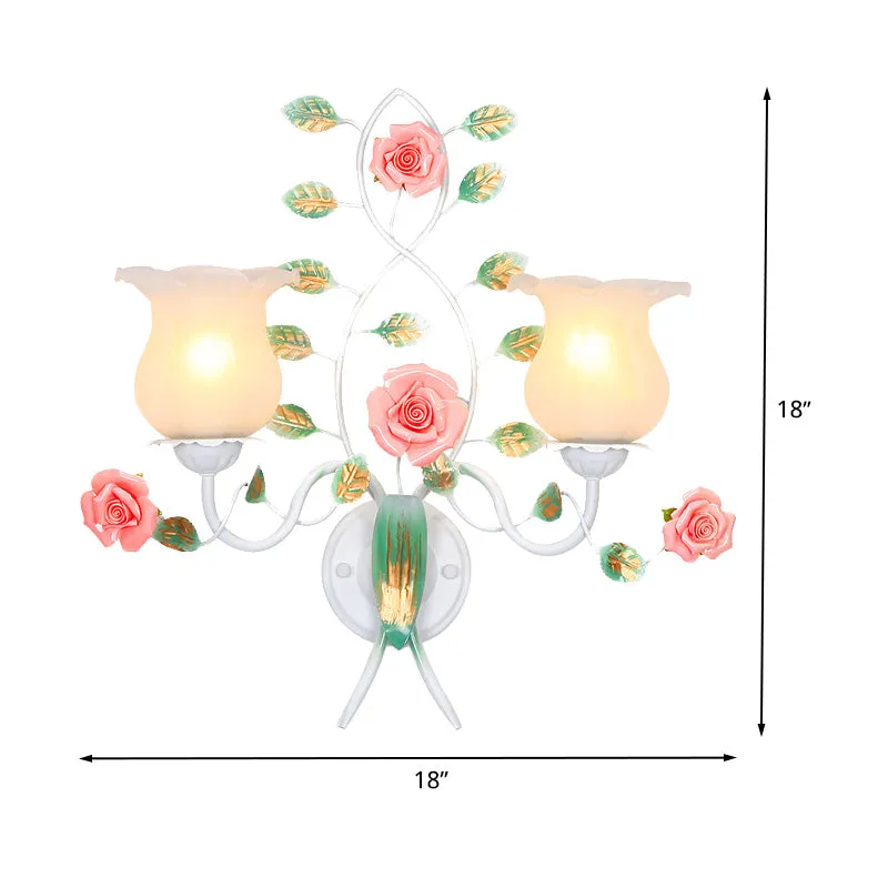 1/2 lampen metalen schansarmatuur pastorale witte bloem woonkamer wandmontage verlichting Clearhalo