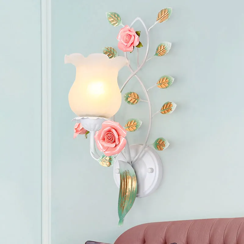 1/2 lampen metalen schansarmatuur pastorale witte bloem woonkamer wandmontage verlichting Clearhalo