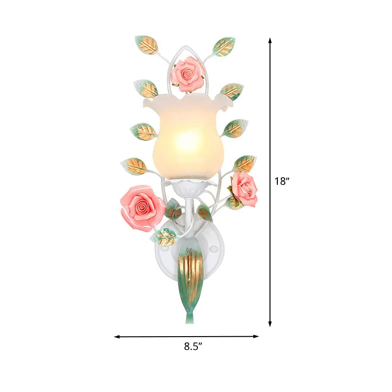 1/2 lampen metalen schansarmatuur pastorale witte bloem woonkamer wandmontage verlichting Clearhalo