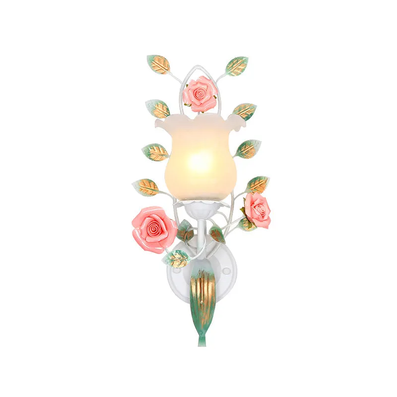 1/2 lampen metalen schansarmatuur pastorale witte bloem woonkamer wandmontage verlichting Clearhalo