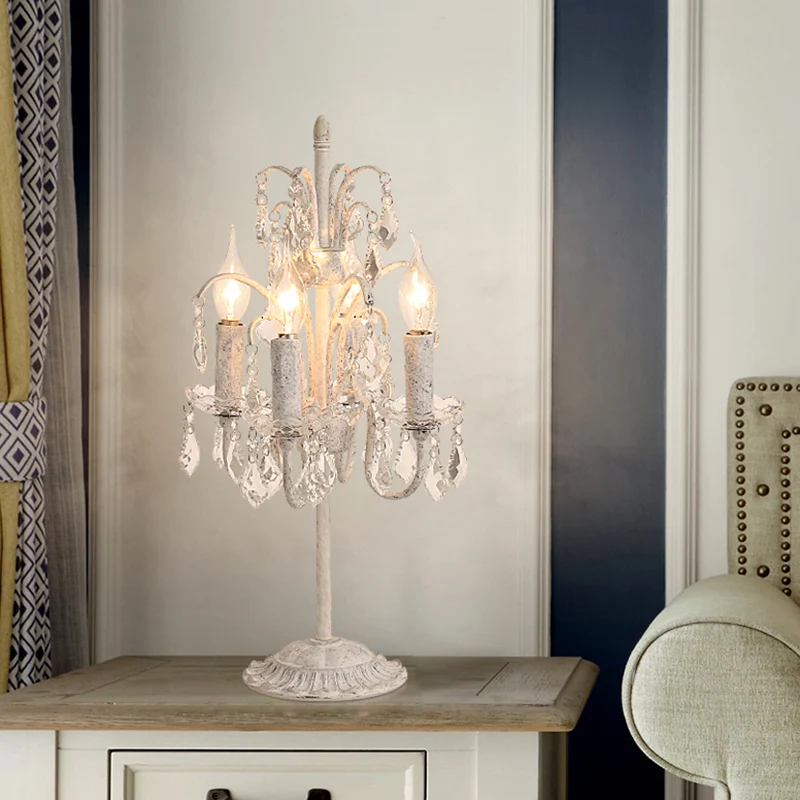 4 lampen nachtkastje lamp vintage kaars metalen tafellamp met hangend kristal voor woonkamer Clearhalo
