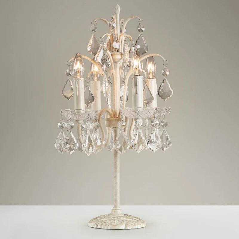 4 lampen nachtkastje lamp vintage kaars metalen tafellamp met hangend kristal voor woonkamer Clearhalo