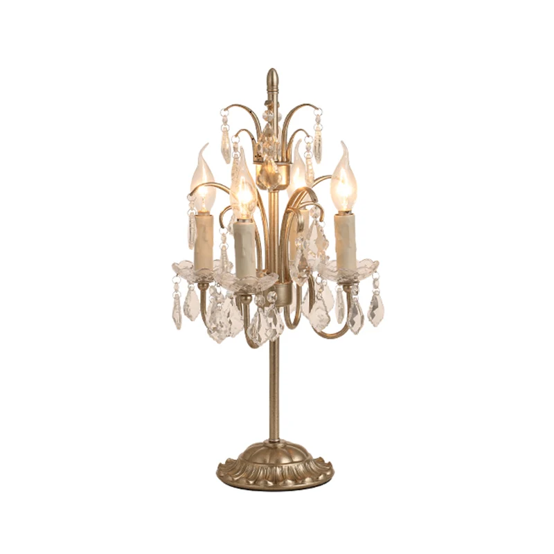 4 lampen nachtkastje lamp vintage kaars metalen tafellamp met hangend kristal voor woonkamer Clearhalo