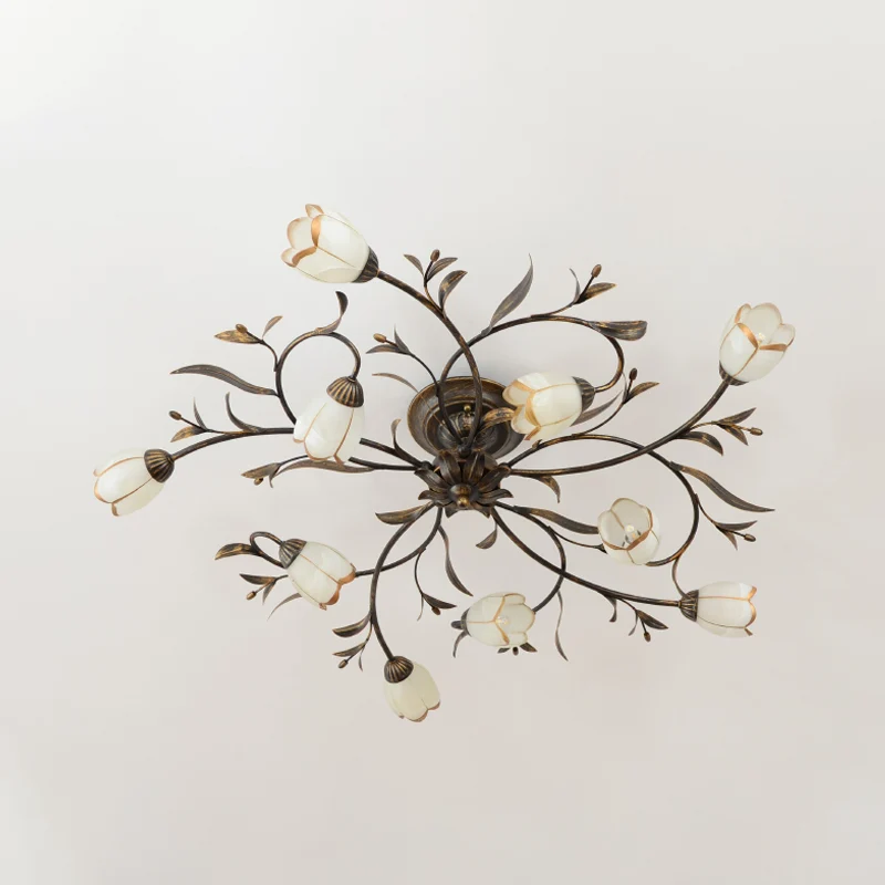 10 lampen opaalglas semi-inbouw rustieke messing bloesem eetkamer plafondverlichting Clearhalo