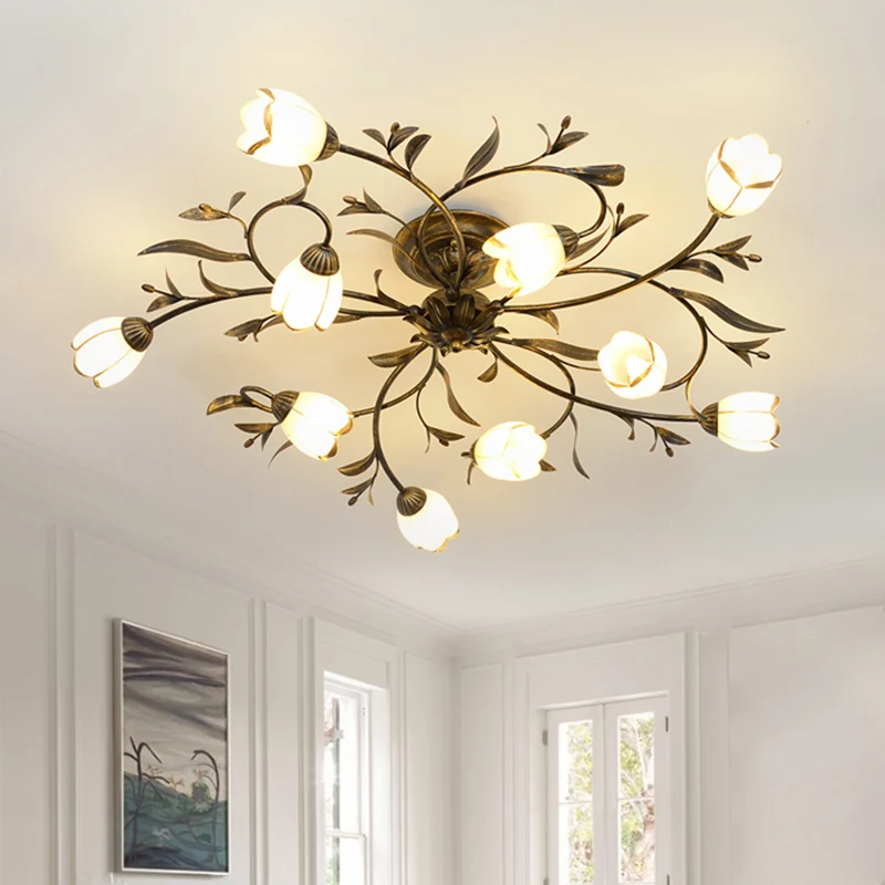 10 lampen opaalglas semi-inbouw rustieke messing bloesem eetkamer plafondverlichting Clearhalo