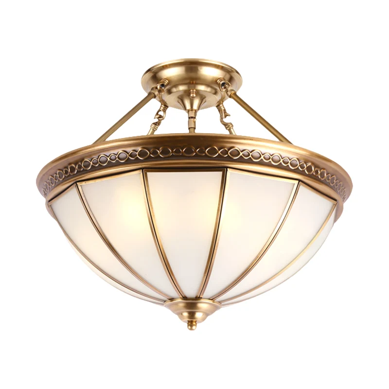 3 lampen opaalglas semi-inbouwverlichting kolonialisme messing koepel schaduw gang plafondmontage armatuur Clearhalo