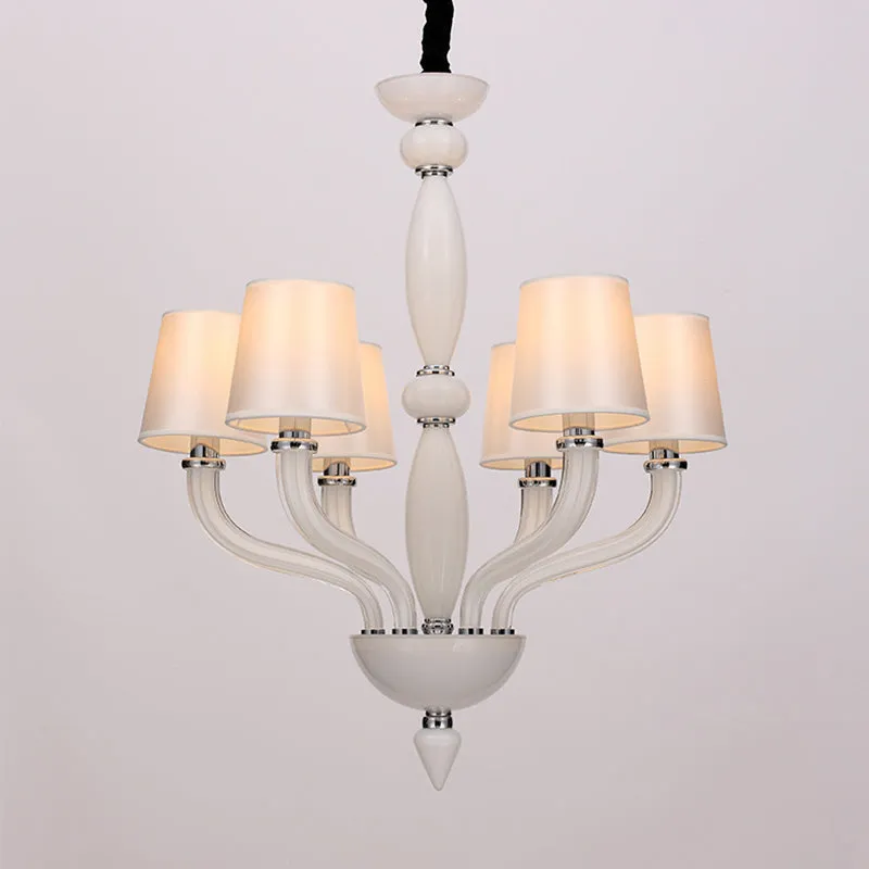 12 Lampen Plafondkroonluchter Traditie Starburst Wit/Rood/Blauw Glas Hangende Hanglamp met Kegel Stoffen Schaduw Clearhalo