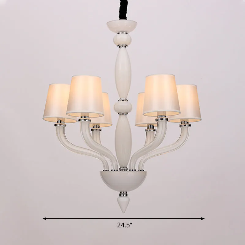 12 Lampen Plafondkroonluchter Traditie Starburst Wit/Rood/Blauw Glas Hangende Hanglamp met Kegel Stoffen Schaduw Clearhalo
