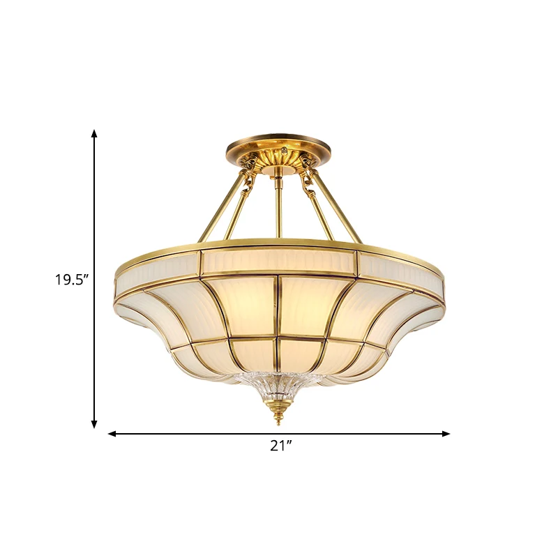 3/6 lampen plafondmontage antiek gebogen matglas semi-inbouwverlichting messing voor slaapkamer, 16"/19,5" breed Clearhalo