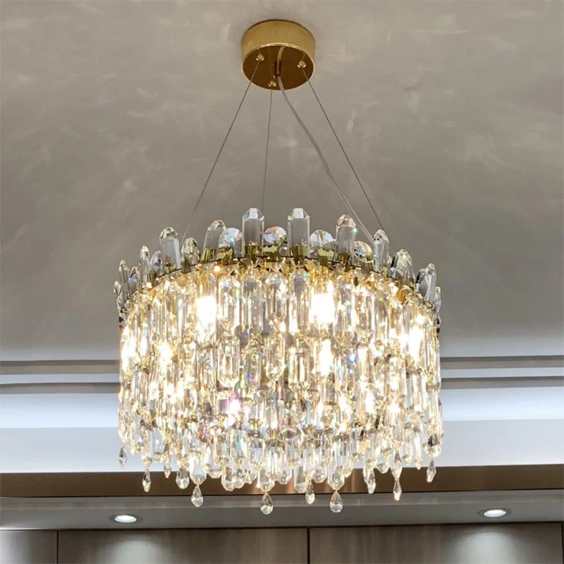 8 lampen ronde kroonluchterlamp eenvoudige stijl gouden gefacetteerde kristallen druppelhanger voor slaapkamer Clearhalo
