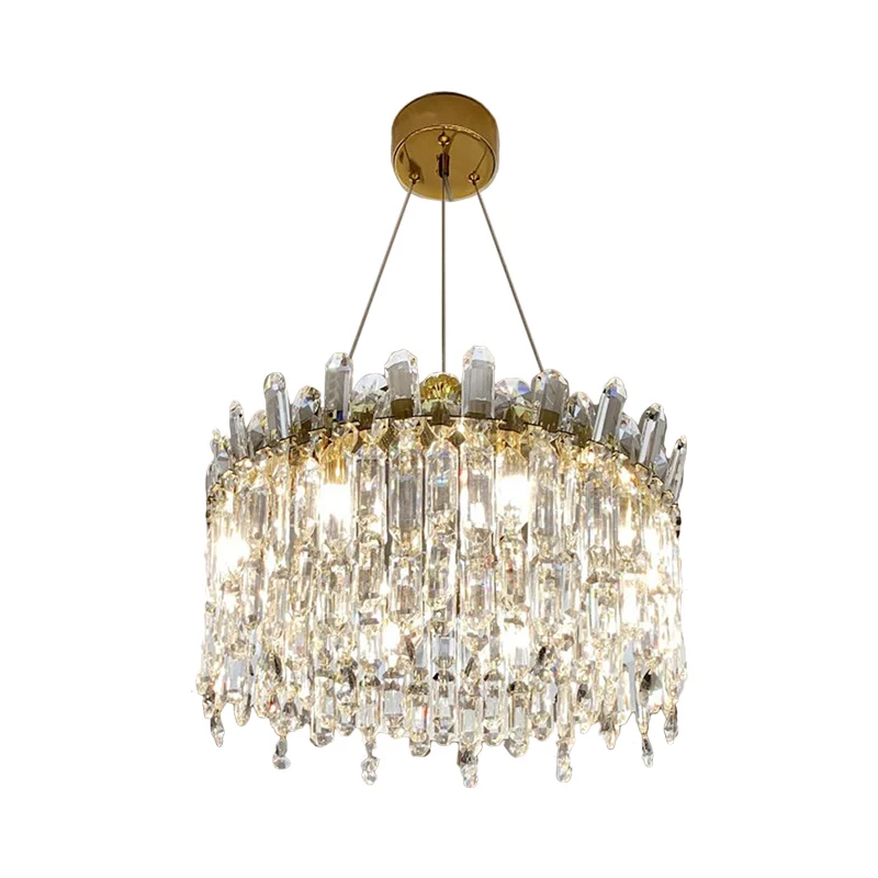 8 lampen ronde kroonluchterlamp eenvoudige stijl gouden gefacetteerde kristallen druppelhanger voor slaapkamer Clearhalo