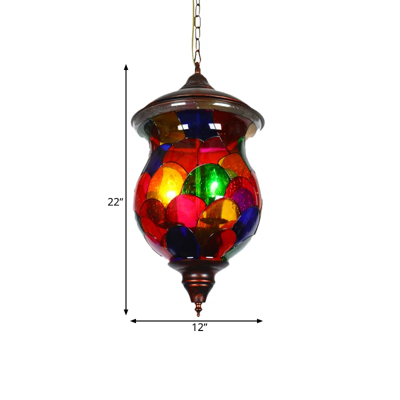3 lampen rood glazen kroonluchter vintage koperen urnvorm badkamer hanger verlichtingsarmatuur Clearhalo