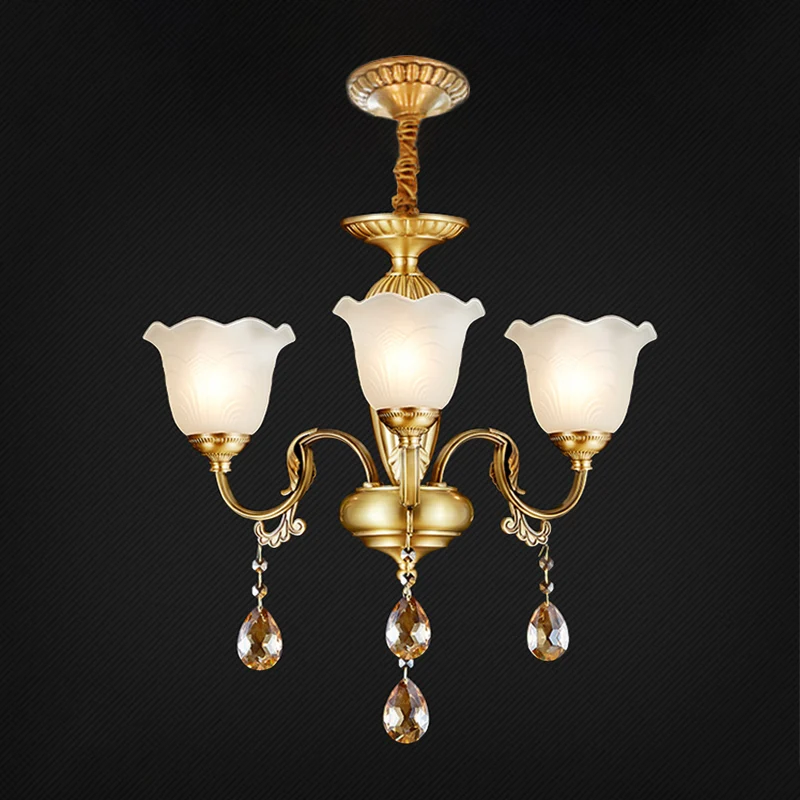 3/5 Lampen Scrolls Hanglamp Traditionele Gouden Kristallen Bloemenkap Kroonluchter met Heldere Glazen Druppels Clearhalo