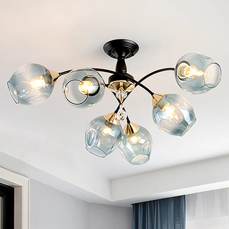 3/6 lampen slaapkamer semi-inbouw met bekervorm amber/blauw glazen kap modernistische zwarte led semi-verzonken plafondarm...