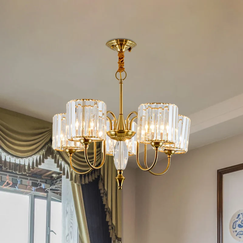 5 lampen slingerlicht met trommelkap kristalblok modernisme eetkamer plafondkroonluchter goud Clearhalo