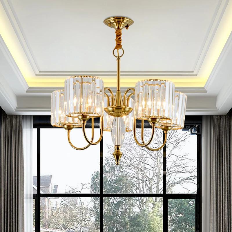5 lampen slingerlicht met trommelkap kristalblok modernisme eetkamer plafondkroonluchter goud Clearhalo