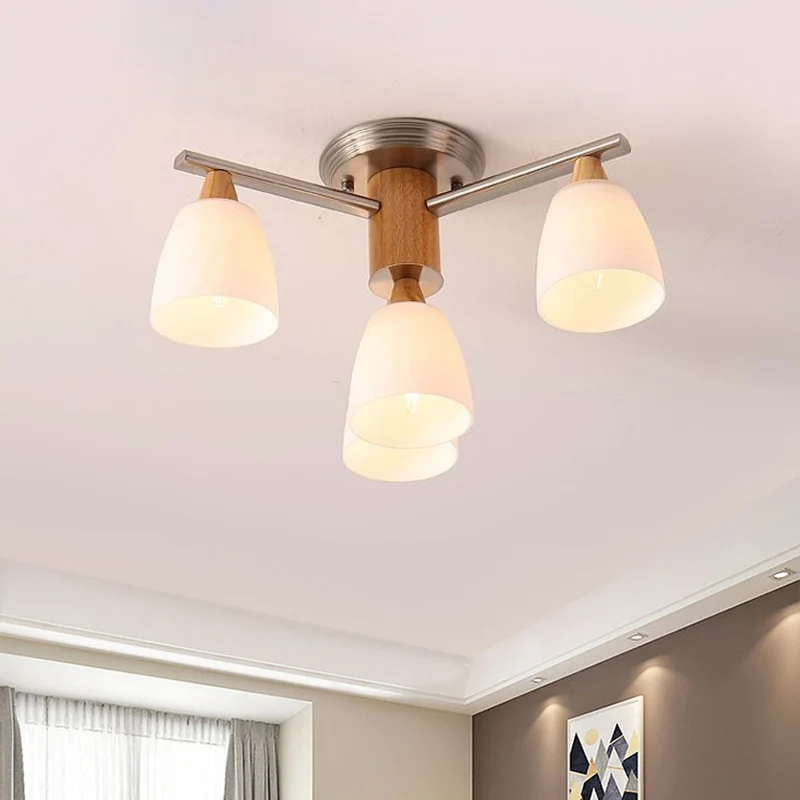 4 lampen, taps toelopend semi-inbouwlicht, modern wit glas, semi-inbouwlamp hout Clearhalo