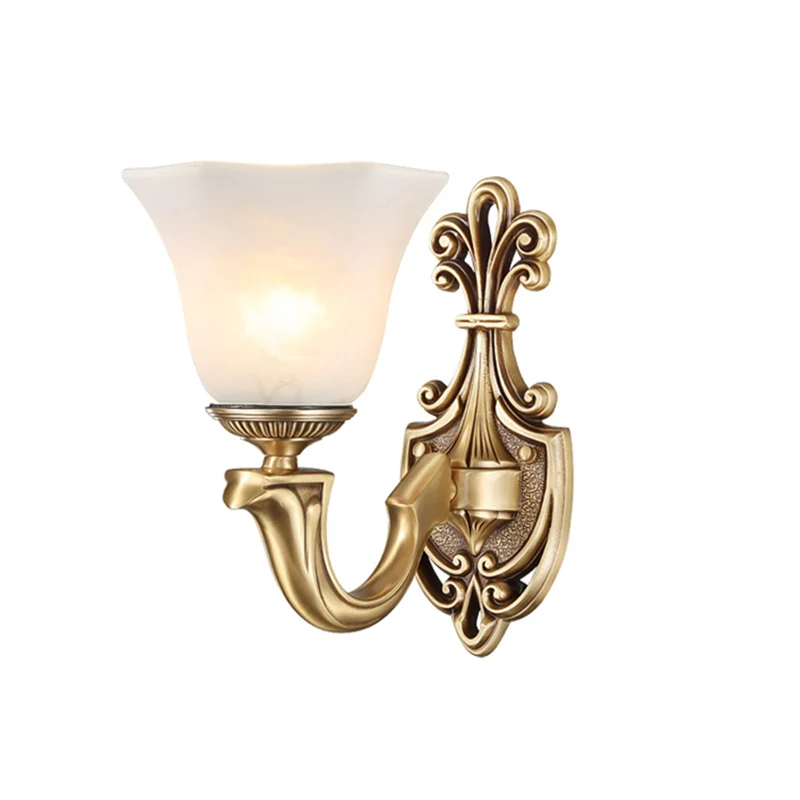 1/2 lampen trompet schanslamp traditie opaal glazen wandverlichtingsarmatuur met messing metalen gebogen arm Clearhalo