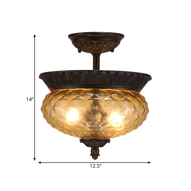 2 lampen Urn schaduw semi-inbouw licht platteland zwarte afwerking prismatische glazen plafondmontage voor eetkamer Clearhalo