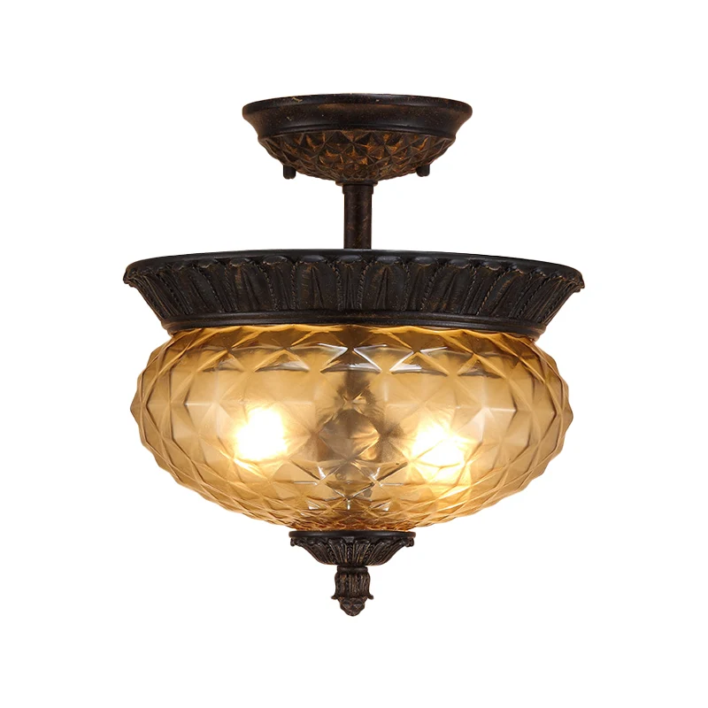 2 lampen Urn schaduw semi-inbouw licht platteland zwarte afwerking prismatische glazen plafondmontage voor eetkamer Clearhalo