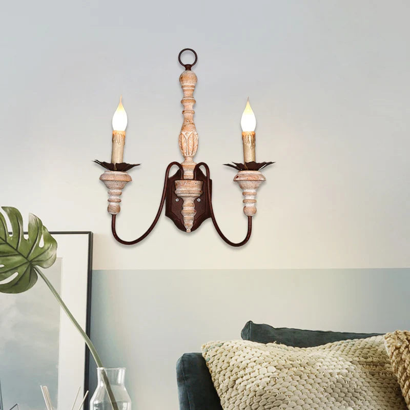 2 lampen wandmontage licht rustieke kandelaar metaal en hout schanslicht voor gang Clearhalo