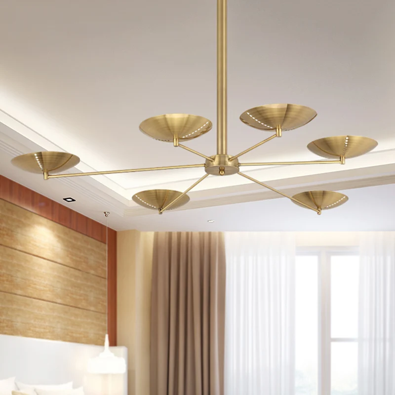 6 lampen woonkamer kroonluchter eenvoud messing/brons hangende plafondlamp met koepel metalen kap Clearhalo