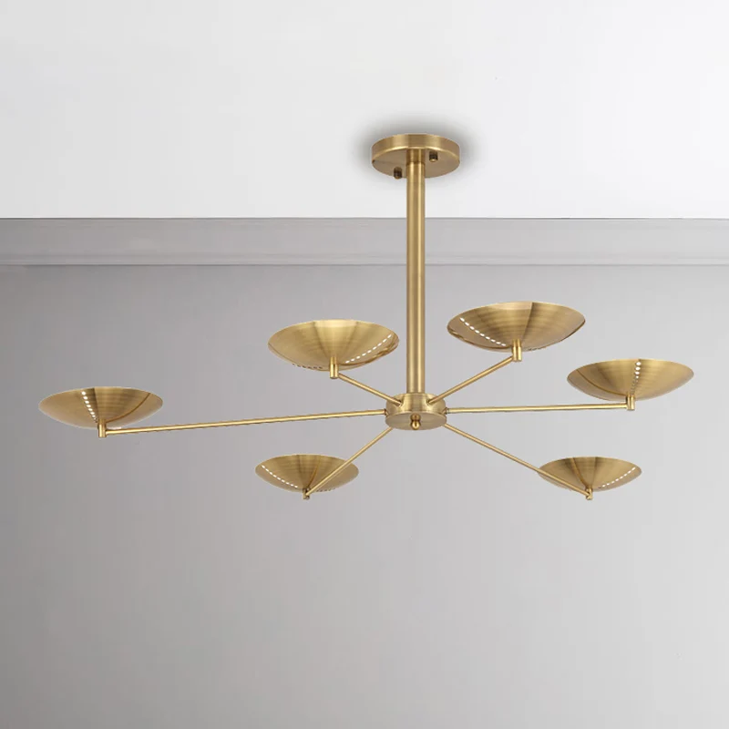 6 lampen woonkamer kroonluchter eenvoud messing/brons hangende plafondlamp met koepel metalen kap Clearhalo