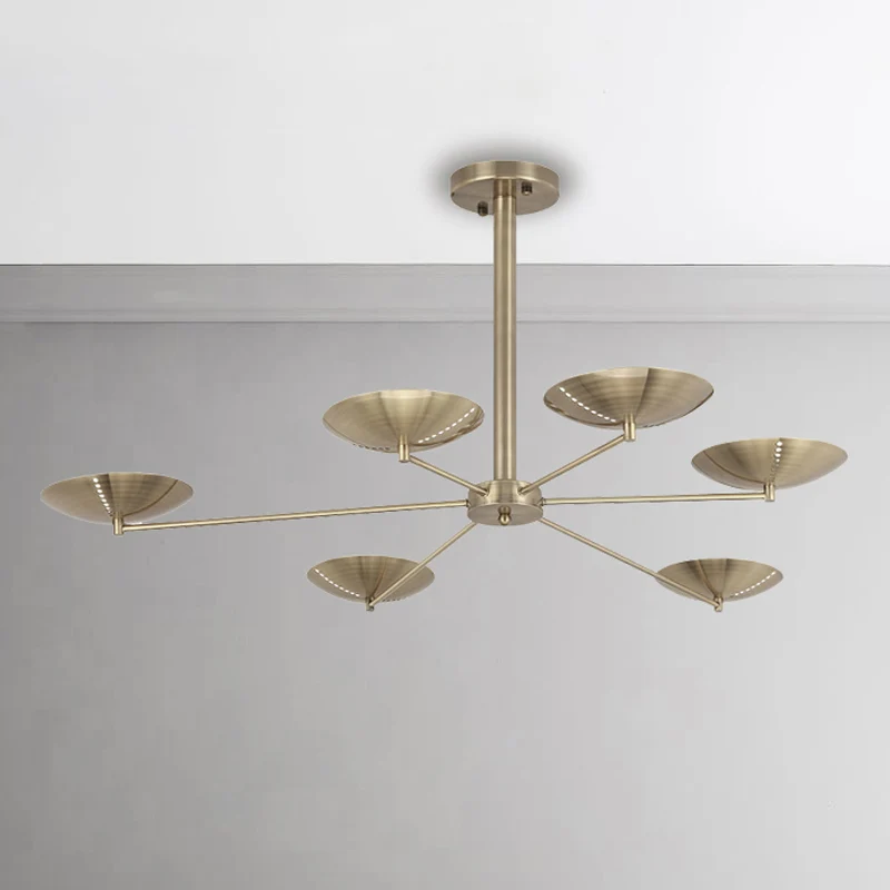 6 lampen woonkamer kroonluchter eenvoud messing/brons hangende plafondlamp met koepel metalen kap Clearhalo