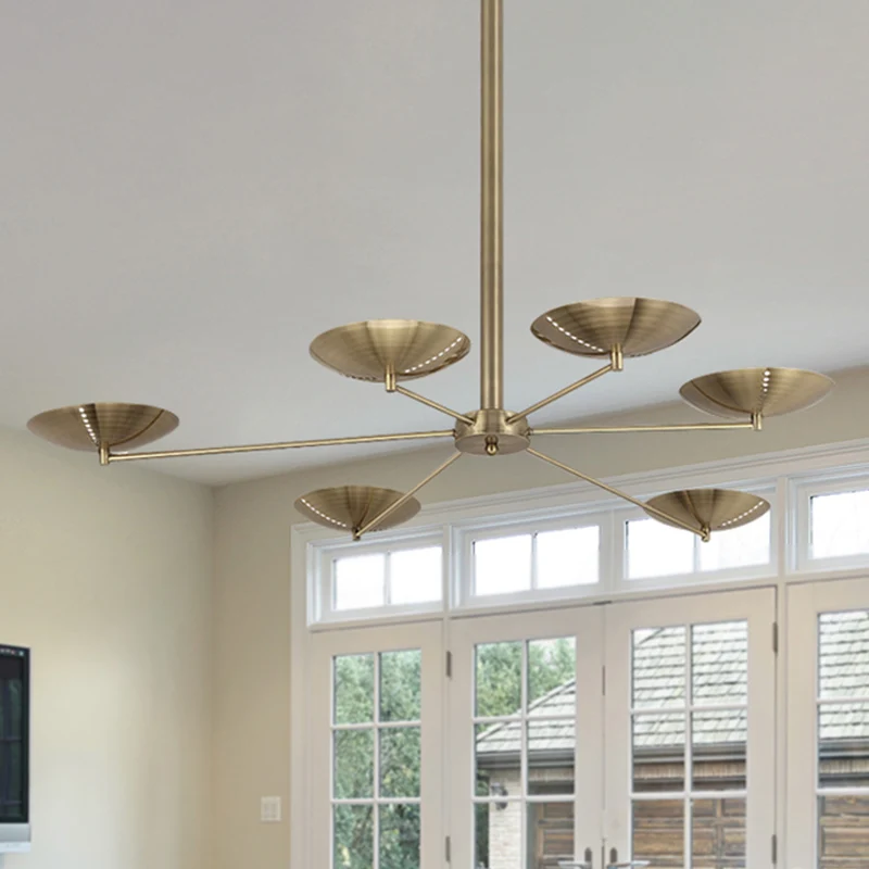 6 lampen woonkamer kroonluchter eenvoud messing/brons hangende plafondlamp met koepel metalen kap Clearhalo