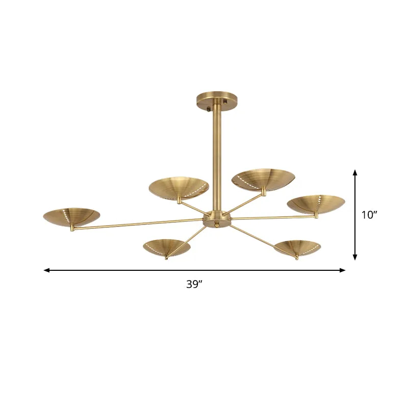 6 lampen woonkamer kroonluchter eenvoud messing/brons hangende plafondlamp met koepel metalen kap Clearhalo