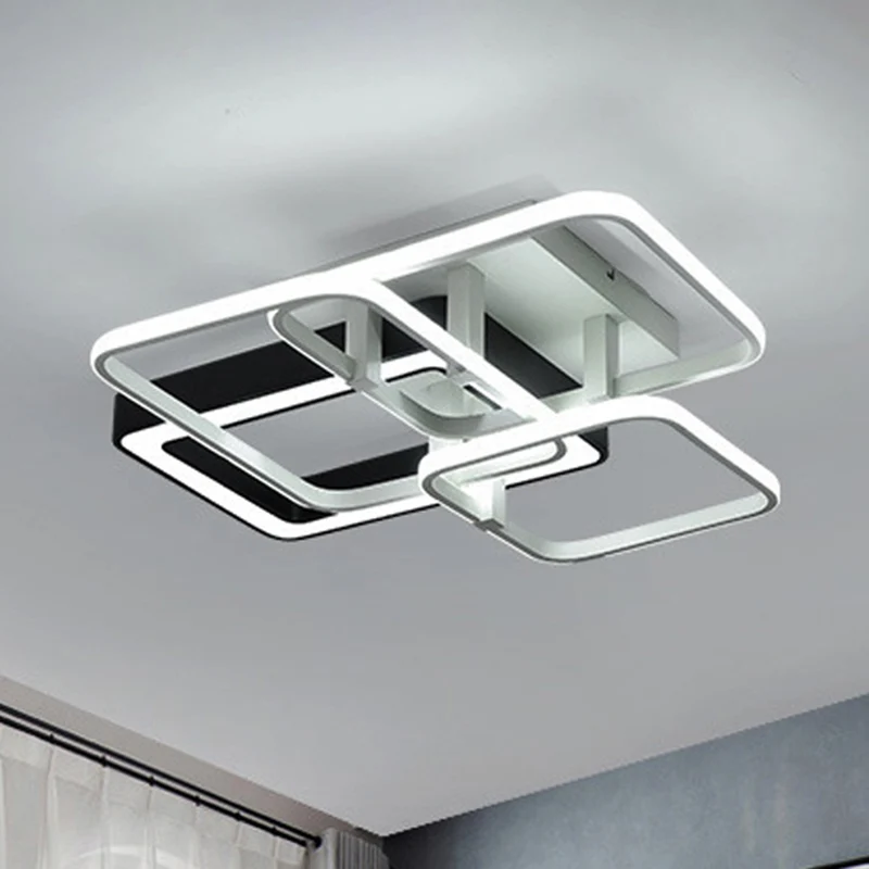 3/4 lampen woonkamer semi-inbouwlamp met vierkante acrylschaduw moderne zwart-witte plafondlamp Clearhalo