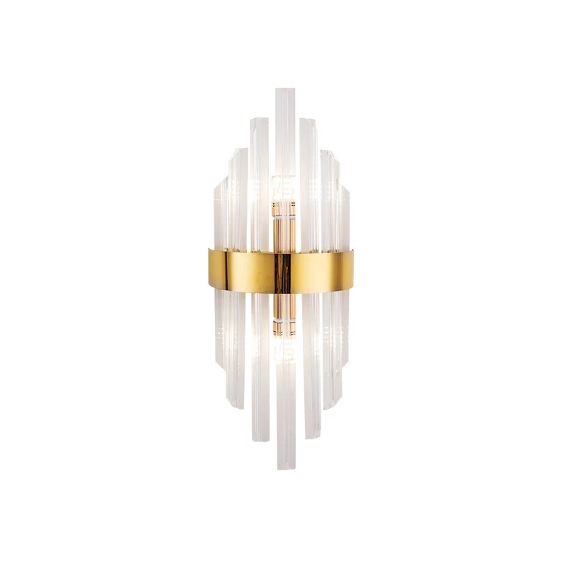 2 lampen woonkamer wandkandelaar verlichting eenvoud messing wandmontage lichtarmatuur met lineaire kristallen kap Clearhalo