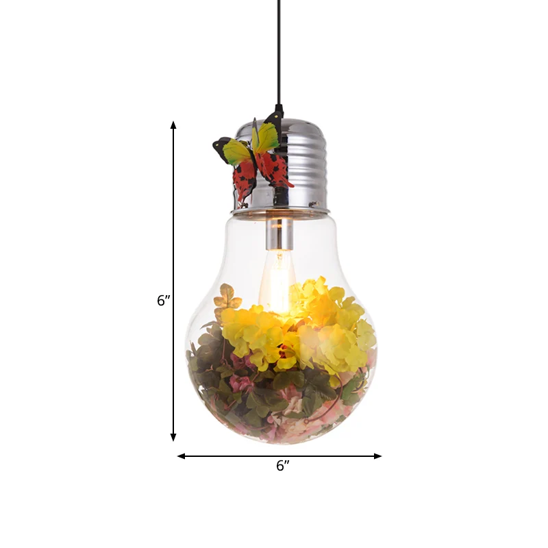 Lampvorm restaurant hanglamp art deco helder glas 1-kops zilveren bloem neerwaartse verlichtingshanger, 6"/8,5"/12" W Clea...